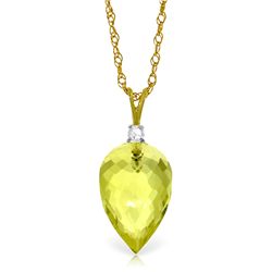 14k YG 9.0ct Lemon Quartz & Diamond Necklace