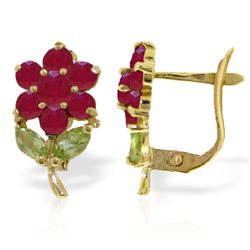 14K 1.50ct RUBIES & 0.30ct PERIDOTS FLOWERS EARRING