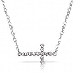 Genuine Diamond Cross Pendant Necklace in 14kWhite Gold