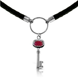 14K White Gold .50ct Ruby Key Leather Necklace