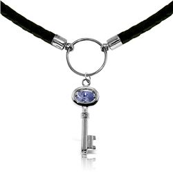 14K White Gold .50ct Tanzanite Key Leather Necklace