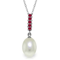 14K WG RUBIES & 4.00ct BRIOLETTE PEARL NECKLACE