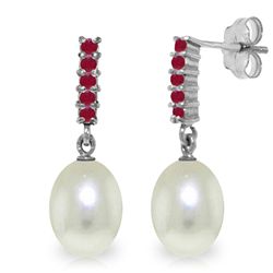 14K WG 0.40ct RUBY & 8.00ct PEARL DANGLING EARRING