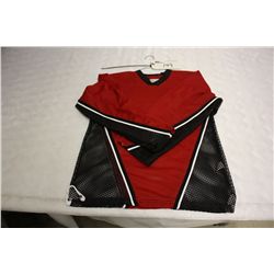 LOT OF 46 RED/BLACK ROLLER HOCKEY JERSIES