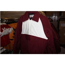 LOT OF QUILTED BURGANDY/WHITE JACKETS. 38 TOTAL