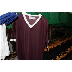 LOT OF 96 BURGANDY/WHITE JUNIOR SOCCER JERSIES