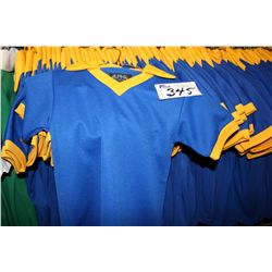 LOT OF 220 BLUE/YELLOW JUNIOR SOCCER JERSIES