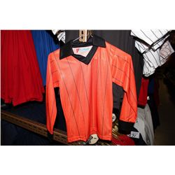 LOT OF 129 ORANGE STRIPED SOCCER JERSIES