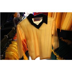 LOT OF 240 YELLOW STRIPED SOCCER JERSIES