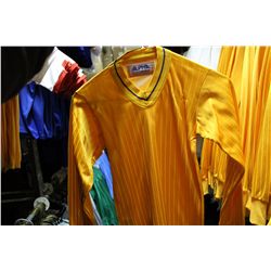 LOT OF 170 YELLOW STRIPED SOCCER JERSIES