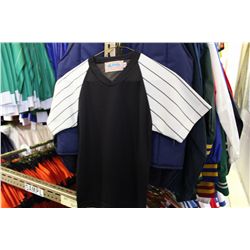 LOT OF 61 BLACK STRIPED JUNIOR SOCCER JERSIES