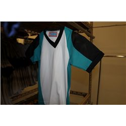 LOT OF 163 WHITE/TEAL BASEBALL JERSIES