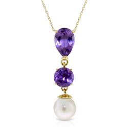 14K YG 1.75ct&1.0ct AMETHYST & 2.50ct PEARL NECKLACE
