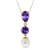 Image 1 : 14K YG 1.75ct&1.0ct AMETHYST & 2.50ct PEARL NECKLACE