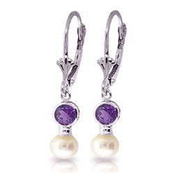 14K WG 4.00ct PEARL & AMETHYST LEVERBACK EARRING