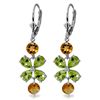 Image 1 : 3.25cr Peridot & 2.07ct Citrine Flower Earrings in 14k WG