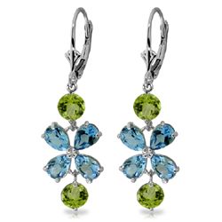 14k WG 2.07ct Peridot & 3.25ct Blue Topaz Flower Earring