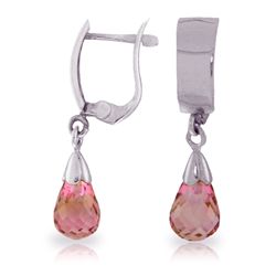 14k WHITE GOLD 2.50ct Pink Topaz Briolette Earrings