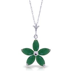 14k White Gold 1.40ct Emerald Flower Necklace