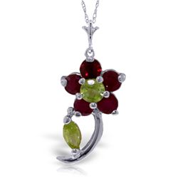 14k WG .63ct Ruby & .16ct .08ct Peridot Flower Necklace