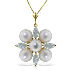 14k Solid Gold 1.30ct Aquamarine & Pearl Necklace