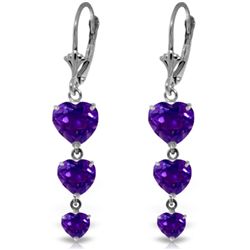 14k Solid Gold Amethyst Heart Dangle Earrings