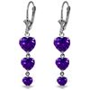 Image 1 : 14k Solid Gold Amethyst Heart Dangle Earrings