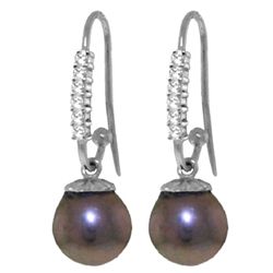 14k WG 8.00ct Black Pearl Earrings with .18ct Diamonds