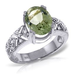14k WG 3.0ct Green Amethyst & Diamond Ring
