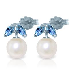 14k White Gold 0.40ct Blue Topaz & Pearl Earrings