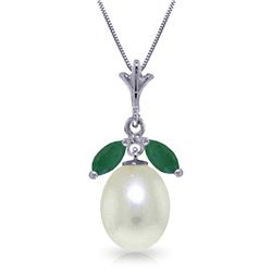 14k WG 4.00ct Pearl Necklace with .50ct Emeralds