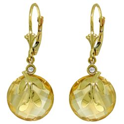 14k YG 10.60ct Citrine Earrings with bezel set Diamonds