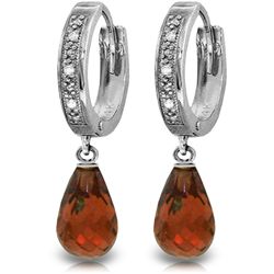 14K White Gold 4.5ct Garnet & Diamond Hoop Earring