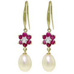 14k YG 8.0ct Pearl, .95ct Ruby & Diamond Hook Earrings