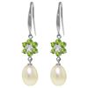 Image 1 : 14k Pearl, Peridot with Diamond Fish Hook Earrings