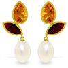 Image 1 : 14K YG 5.0ct CITRINES,GARNETS & 5.0ct PEARL EARRING