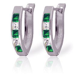 14K White Gold .78ct Emerald & White Topaz Earring