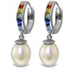 Image 1 : 14K White Gold 8.0ct Pearl & MultiColor Sapphire Earring