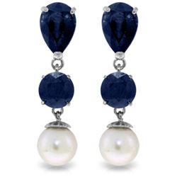 14k White Gold Sapphire & Pearl Dangle Earrings