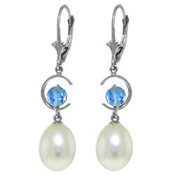 14k WG 1.0ct Blue Topaz & Pearl Earrings