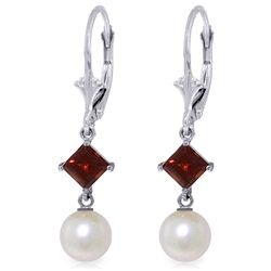 14k WG 1.0ct Garnet & Pearl Dangle Earrings