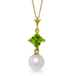 14k Yellow Gold 0.50ct Peridot & Pearl Necklace