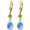Image 1 : 14k Gold Peridot and Blue Topaz Dangle Earrings