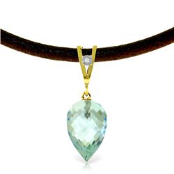 14K YG DIAMOND & 11.25ct TOPAZ LEATHER NECKLACE
