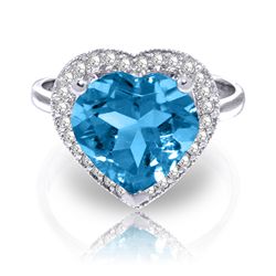 6.44ct 14k White Gold Ring Diamond Heart Blue Topaz