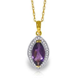 14k Solid Gold 1.65ct Amethyst & Diamond Necklace