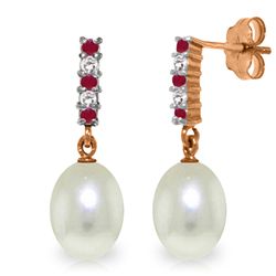 Freshwater Pearl Earrings with Ruby and Diamond Accent