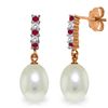 Image 1 : Freshwater Pearl Earrings with Ruby and Diamond Accent