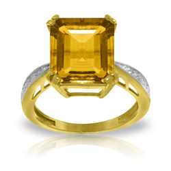 14K Y. GOLD DIAMONDS & 5.60ct OCTAGON CITRINE RING