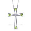Image 1 : 14K White Gold .40ct Peridot & Diamond Cross Necklace
